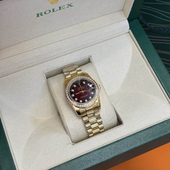 Log series burgundy dial with diamonds 31mm gold dial